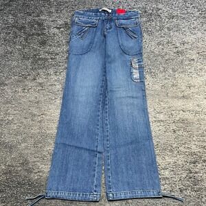 Karma Jeans Womens Size 1 28x32 Blue Cargo Low Rise Bootcut Flared Vintage Y2K